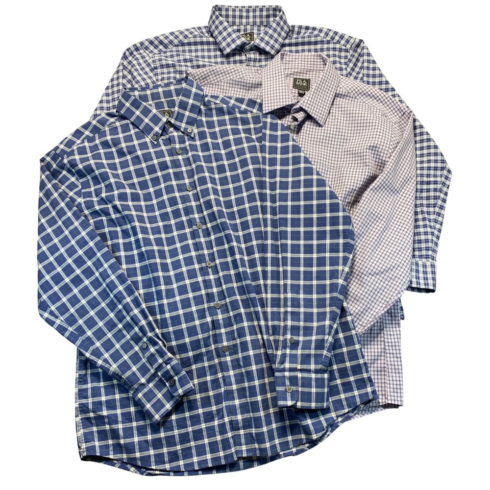 Lot of 3 - Jos A Bank Traveler Shirt Mens Large Tailored Fit Purple Blue Cotton